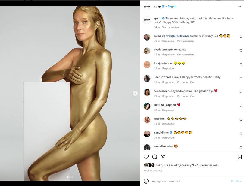 Gwyneth Paltrow cumple 50 años, desnuda y en color dorado
