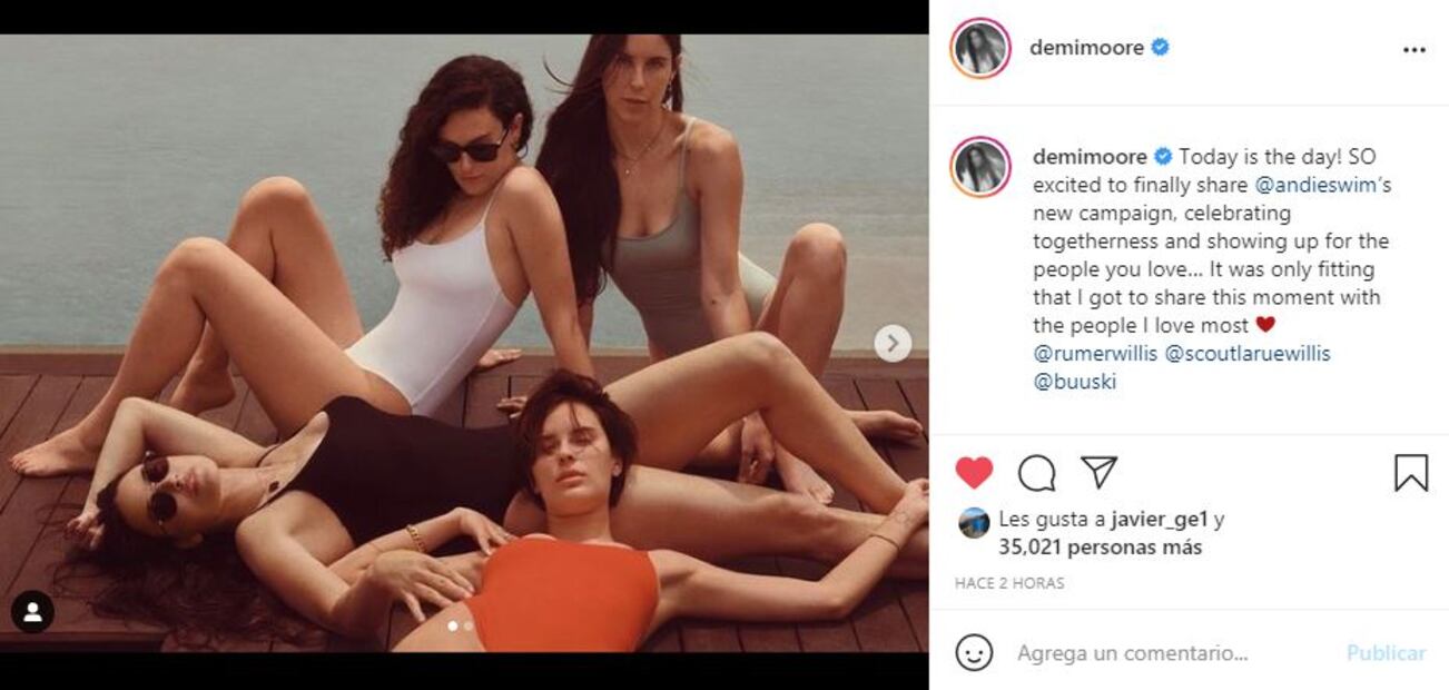 Demi Moore posa en traje de baño a sus 58 años junto a sus tres hijas