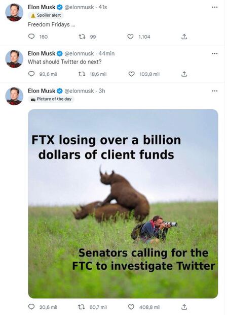 Mientras muchos se despiden de Twitter, Elon Musk hace bromas y lanza preguntas al aire