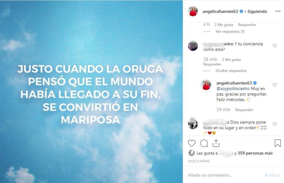 Angélica Fuentes dice que su conciencia está en paz y que la verdad "siempre sale a la luz"