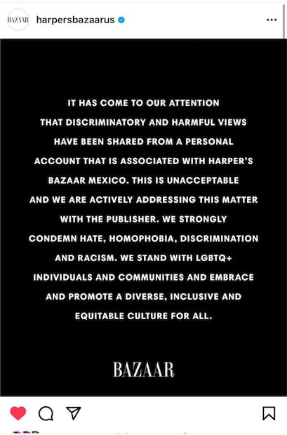 Harper’s Bazaar en Estados Unidos responde a la polémica sobre Lucía Alarcón