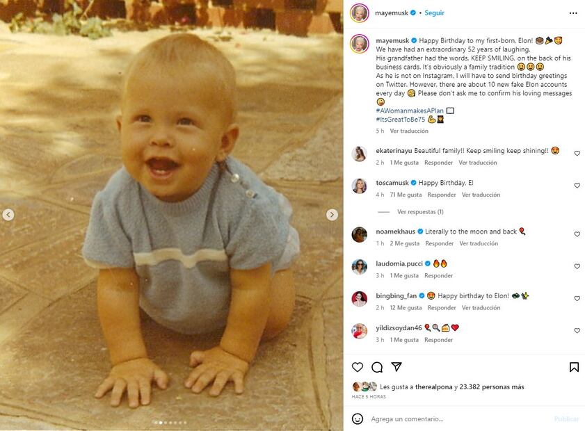 Elon Musk cuando era bebé / Instagram