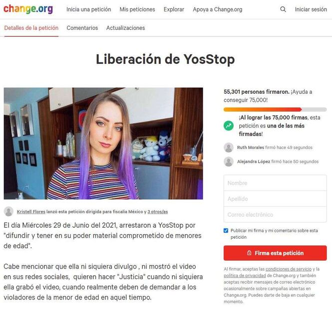 Fans de YosStop juntan más de 50 mil firmas para pedir su liberación