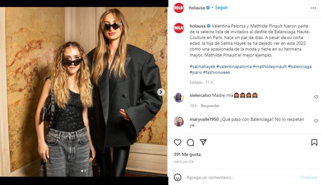 Valentina, hija de Salma Hayek, en desfile con su hermana Mathilde Pinault