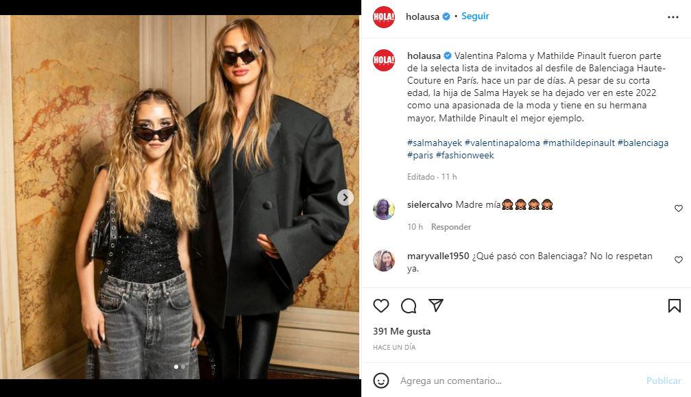 Valentina, hija de Salma Hayek, en desfile con su hermana Mathilde Pinault