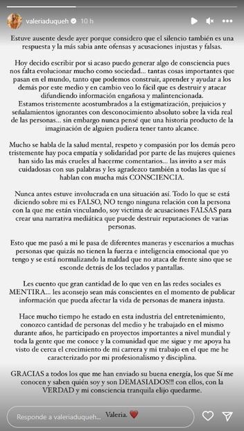 El mensaje de Valeria Duque tras ser implicada en la separación de Rosalía y Rauw Alejandro / Instagram