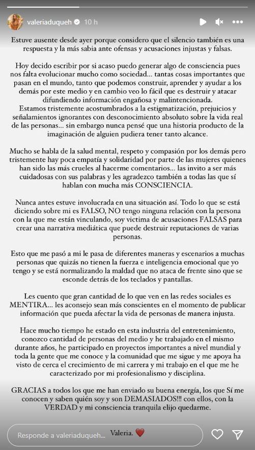 El mensaje de Valeria Duque tras ser implicada en la separación de Rosalía y Rauw Alejandro / Instagram