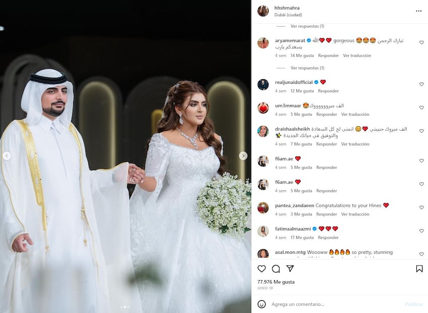 Mahra Bint Mohammed Bin Rashid Al Maktoum en el día de su boda / Instagram
