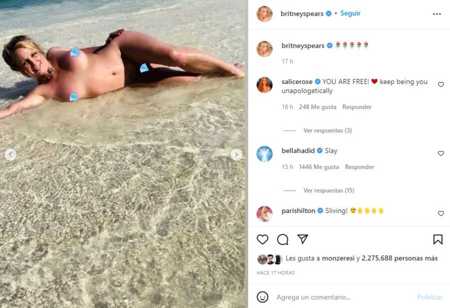 Britney Spears se desnuda en la playa y lo presume en Instagram