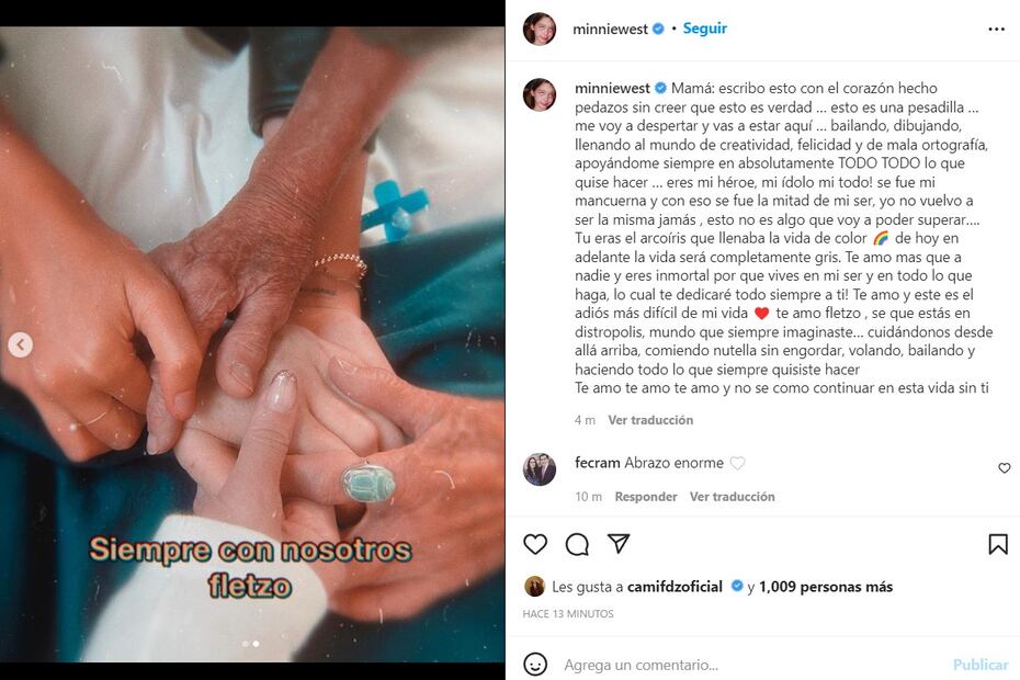 Minnie West, hija de Amparín Serrano, se despide de su mamá con dolorosa imagen