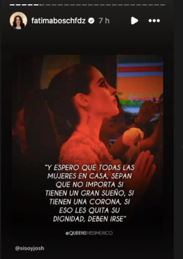 Mensaje compartido por Fátima Bosch / Foto: Instagram