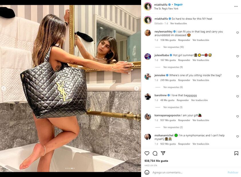 Con maxibolso de Yves Saint Laurent, Mia Khalifa reta a la censura de Instagram