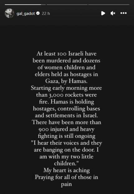 El mensaje de Gal Gadot tras el ataque a Israel / Instagram: @gal_gadot