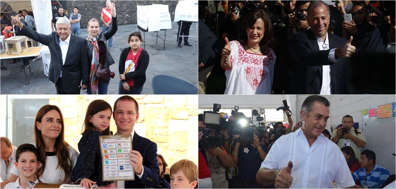 <p>Los candidatos llegaron a votar en el siguiente orden: Andrés Manuel López Obrador, José Antonio Meade y Ricardo Anaya; hasta el momento no ha votado Jaime Rodríguez Calderón "El Bronco". (Fotos: Ariel Ojeda / El Universal / EFE / Xinhua)</p>
