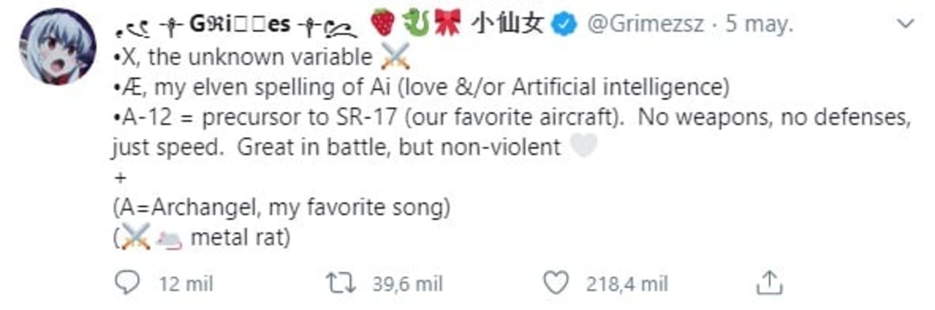 Grimes explica el nombre de su primogénito "X Æ A-12"