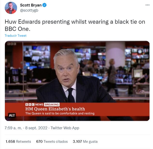 El Reino Unido se paraliza con preocupación por la salud de la reina Isabel; la BBC, de negro