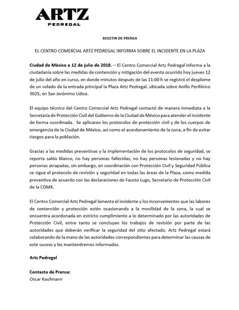 Las primeras declaraciones de Grupo Sordo Madaleno sobre el derrumbe de la Plaza Artz