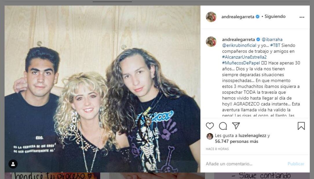 Andrea Legarreta comparte nostálgica imagen y dedica mensaje a Erik Rubín