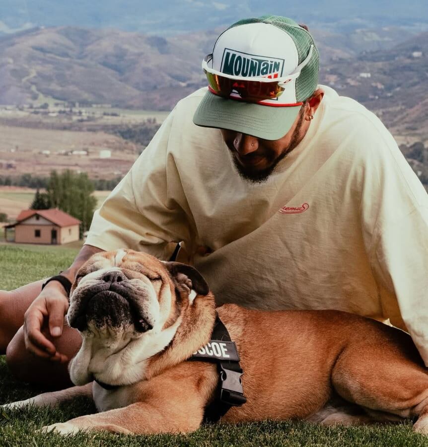 Lewis Hamilton y Roscoe, su perrito bulldog / Foto: Instagram
