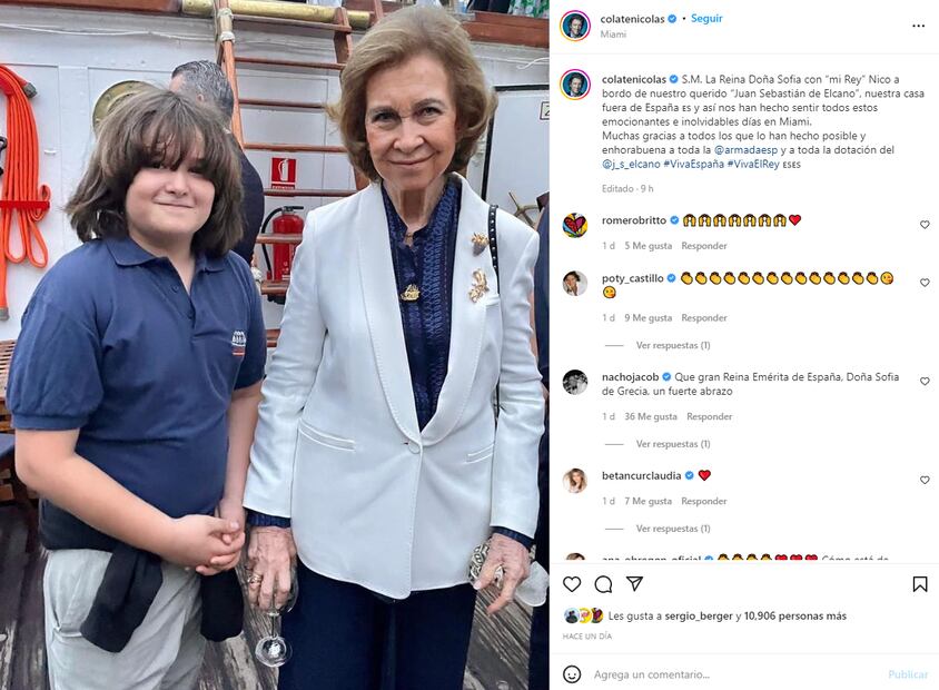 Andrea Nicolás, hijo de Paulina Rubio y Colate, presume foto con la reina Sofía