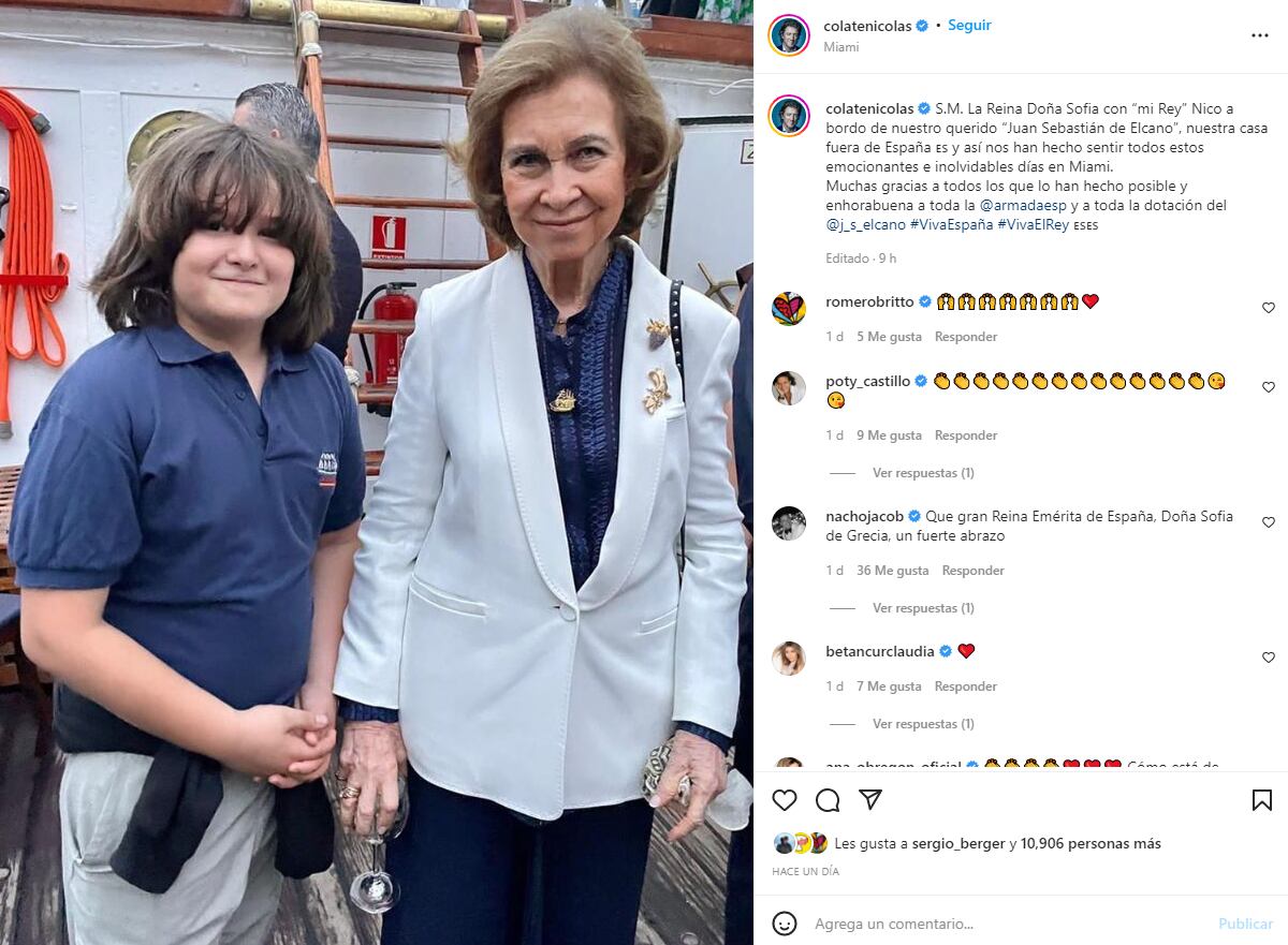 Andrea Nicolás, hijo de Paulina Rubio y Colate, presume foto con la reina Sofía