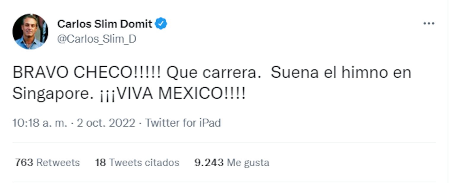 La familia de Sergio "Checo" Pérez celebra su triunfo en el Gran Premio de Singapur