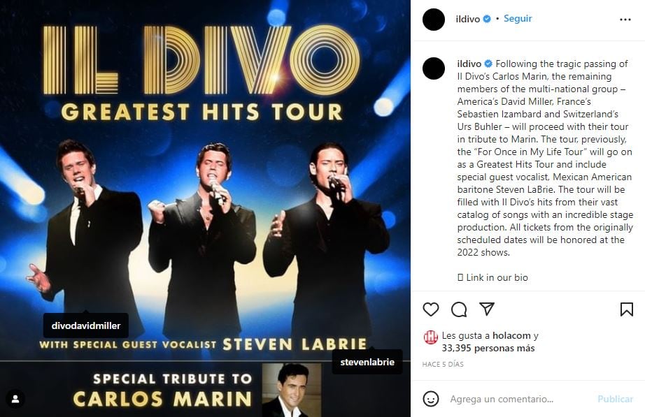 Tras la muerte de Carlos Marín, Il Divo tiene nuevo integrante