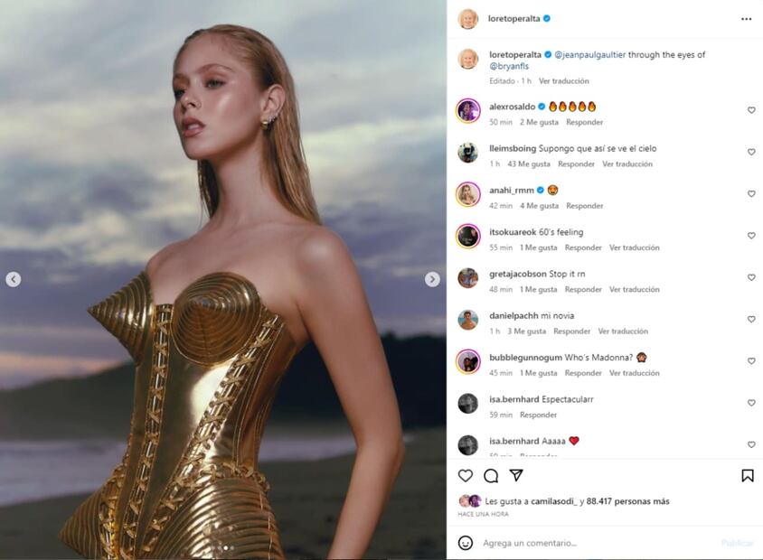 Loreto Peralta modelando para Jean Paul Gaultier / Instagram: @loretoperalta