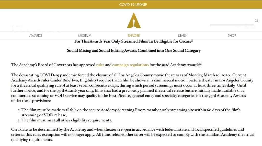 Los Premios Oscar tendrán un cambio radical para este año