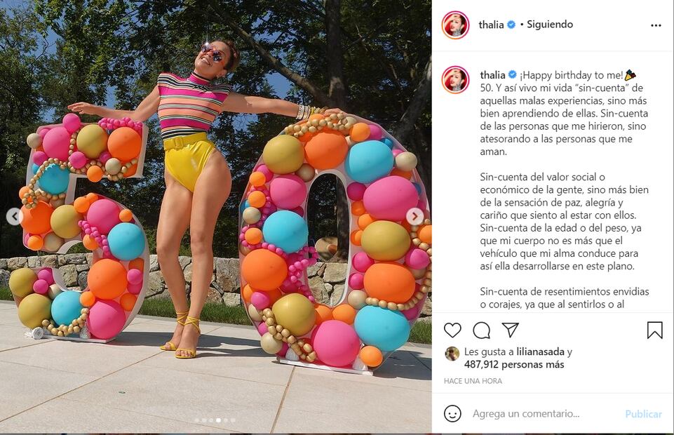 Thalía cumple 50 años y lo celebra con atractivas fotos llenas de color