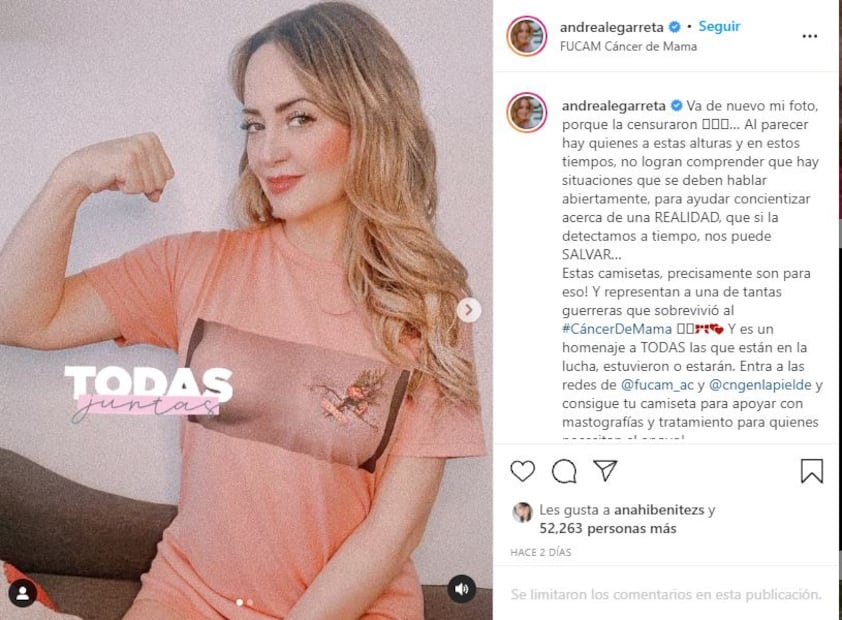 Andrea Legarreta: Instagram le censura foto y ella la vuelve a subir