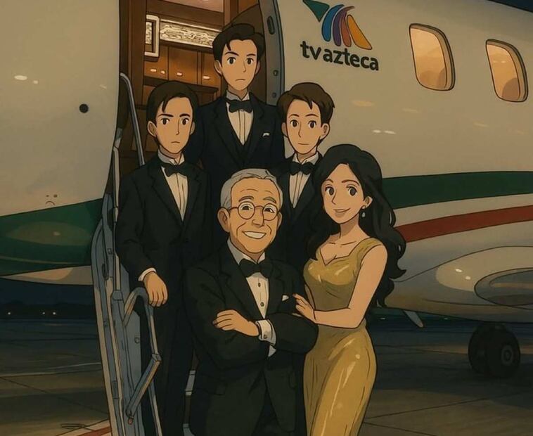 La fotografía de Ricardo Salinas Pliego junto a su familia al estilo Ghibli / Foto: Instagram - @ricardosalinas