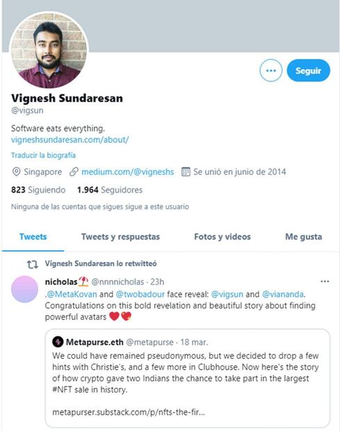 El millonario Vignesh Sundaresan pagó 69 millones de dólares por una obra de arte digital