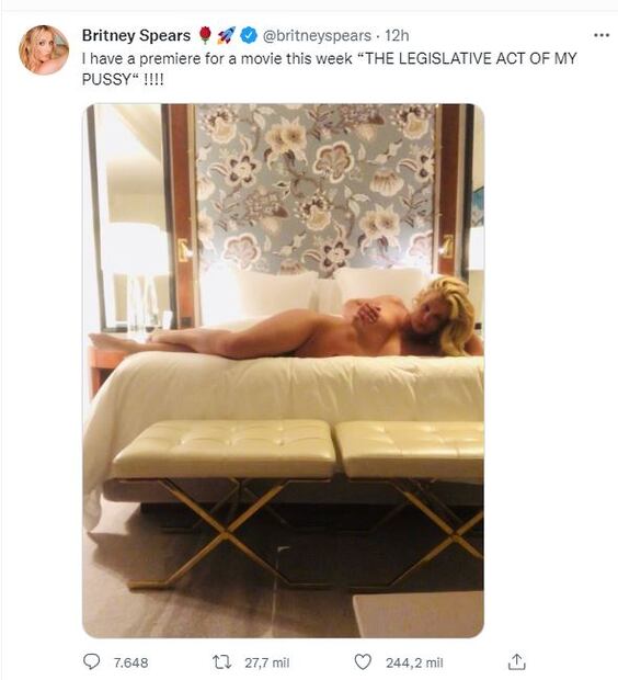 Britney Spears, cada vez más atrevida: ahora aturde sin ropa en Twitter