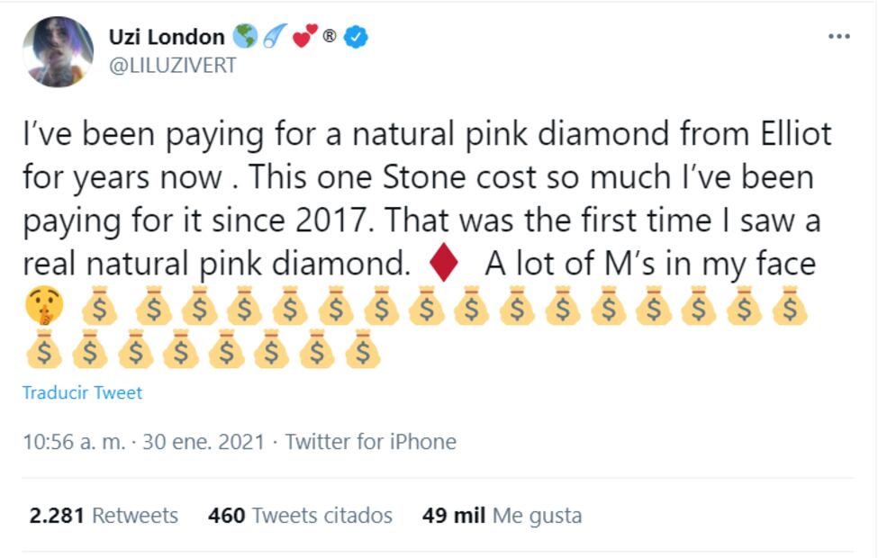 Lil Uzi Vert se implanta diamante rosa de 24 millones de dólares