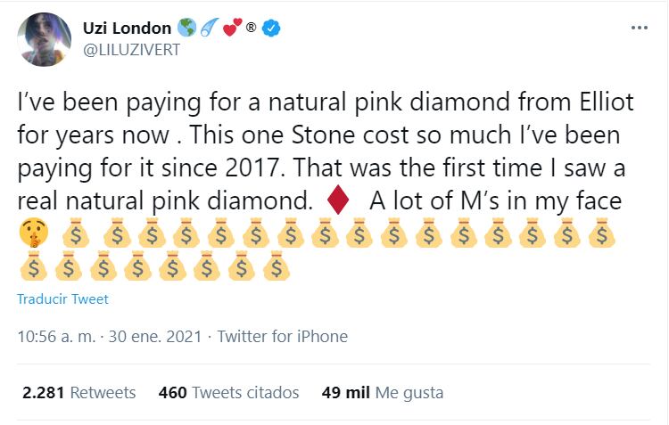 Lil Uzi Vert se implanta diamante rosa de 24 millones de dólares