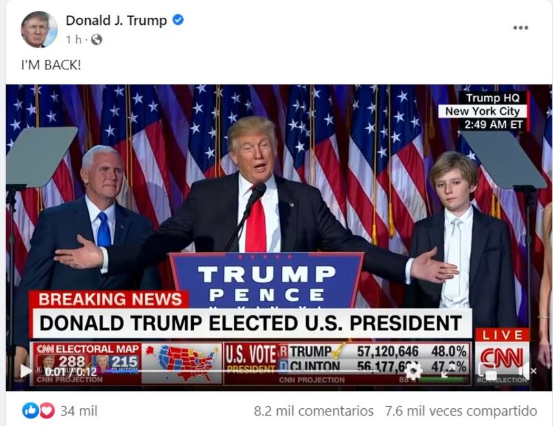 "Estoy de vuelta", Donald Trump regresa a Facebook y lo celebra