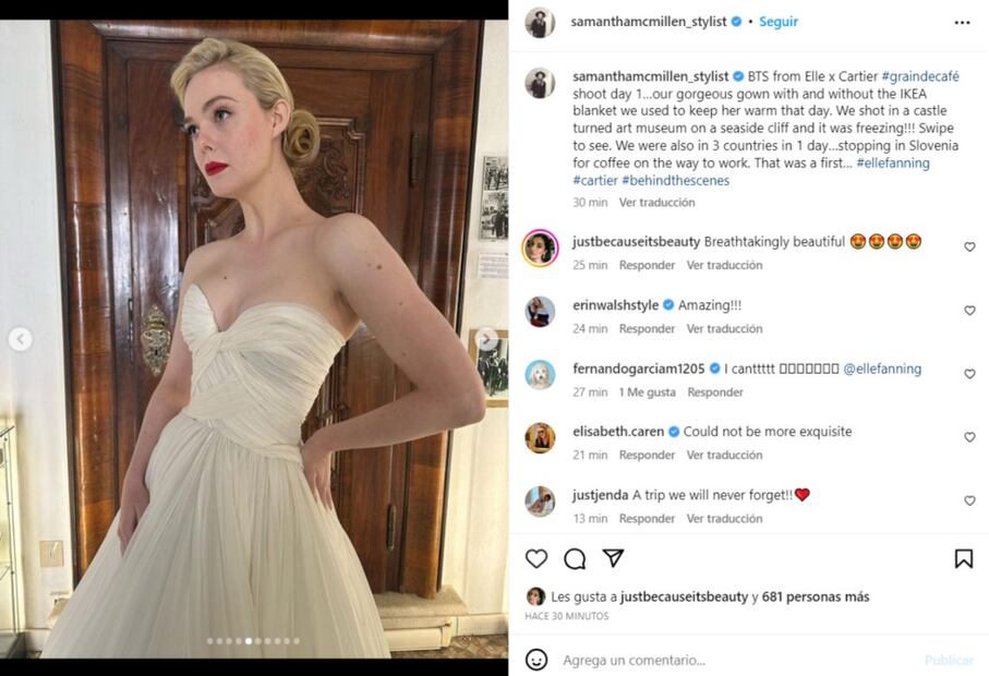 El elegante vestido drapeado de Elle Fanning inspirado en Grace Kelly / Instagram