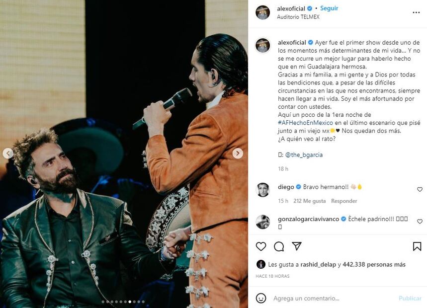 Alejandro Fernández da su primer concierto tras la muerte de su papá