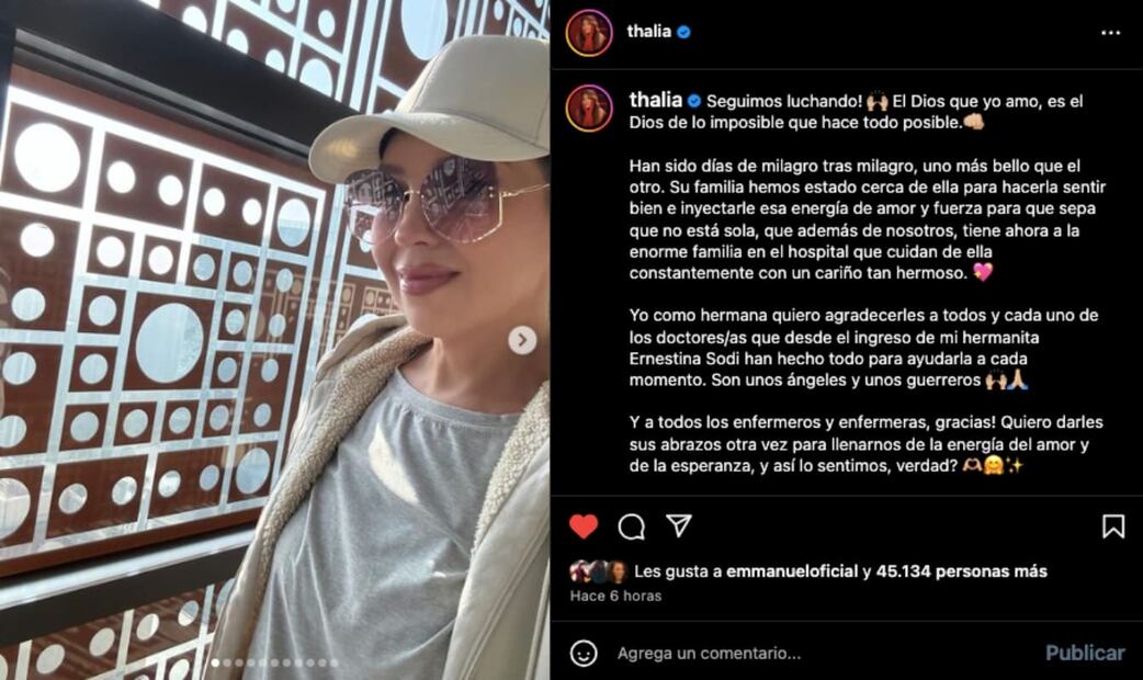 El mensaje de Thalía sobre la salud de Ernestina Sodi / Foto: Instagram