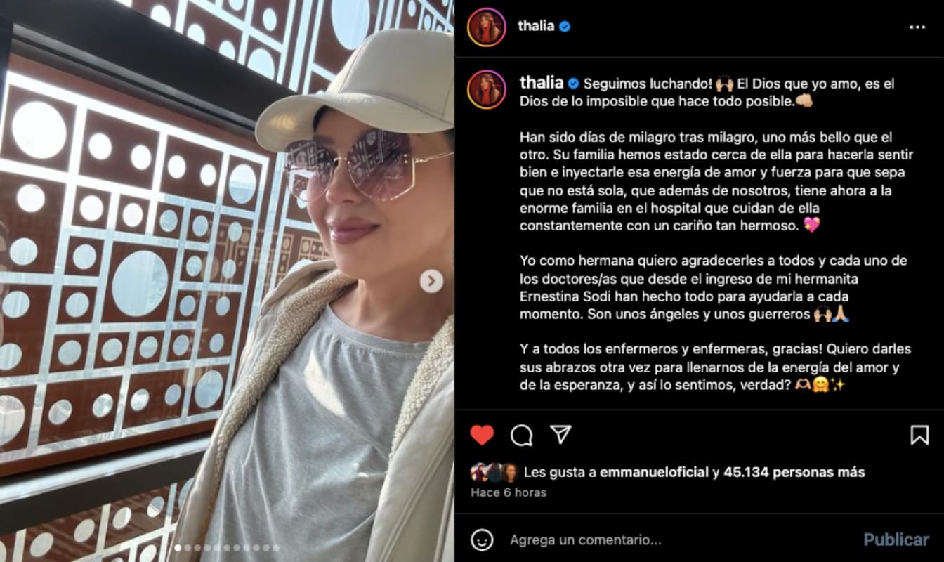 El mensaje de Thalía sobre la salud de Ernestina Sodi / Foto: Instagram