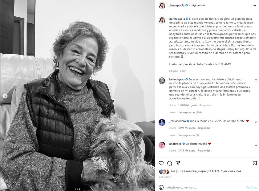 Danna Paola se hace un tatuaje en memoria de su abuelita Chelo