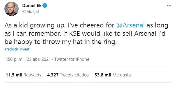 Daniel Ek, CEO de Spotify, quiere comprar el Arsenal