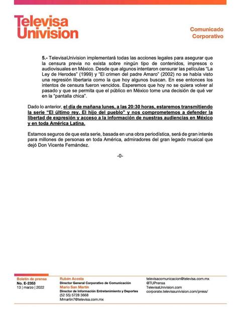 Vicente Fernández: Televisa sí estrenará serie, no tiene notificación judicial