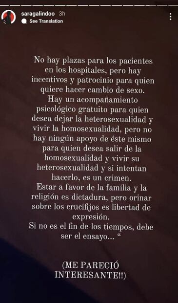¿Qué está pasando con Sara Galindo y sus posts homofóbicos?