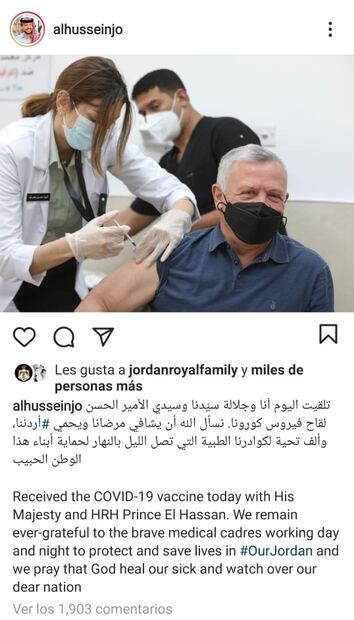 El rey Abdullah de Jordania y el príncipe Hussein reciben la vacuna contra Covid-19