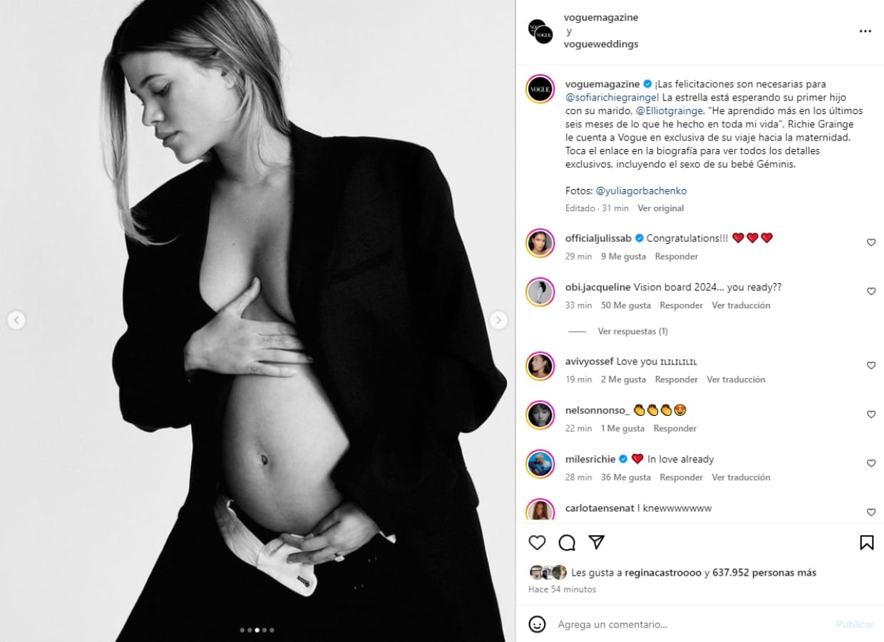 Sofia Richie anuncia su embarazo / Instagram: @voguemagazine