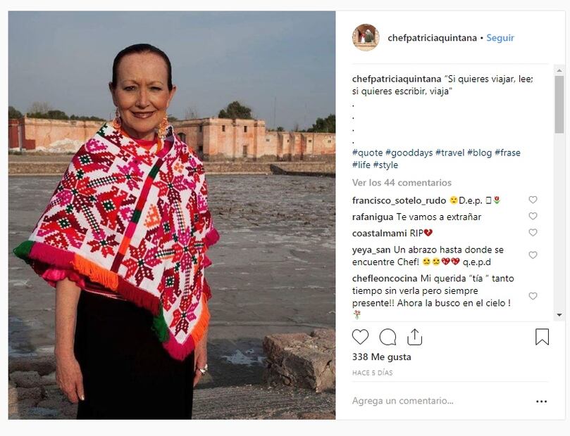 La chef Patricia Quintana nos dejó una lección de vida con su último mensaje en Instagram
