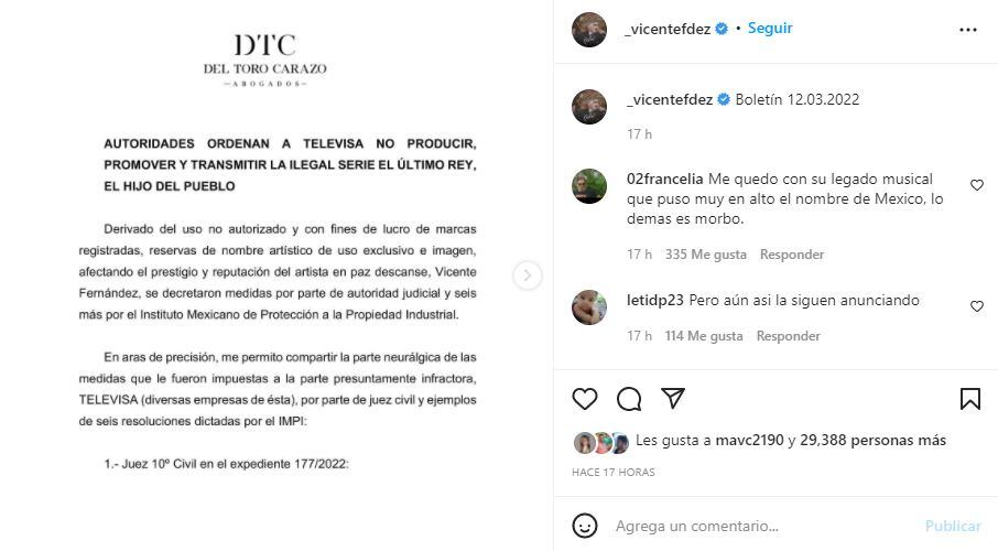 Vicente Fernández: Autoridades prohíben a Televisa transmitir serie
