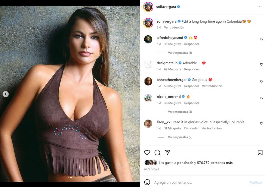 Sofía Vergara sorprende a sus seguidores con fotografías de cuando tenía 27 años